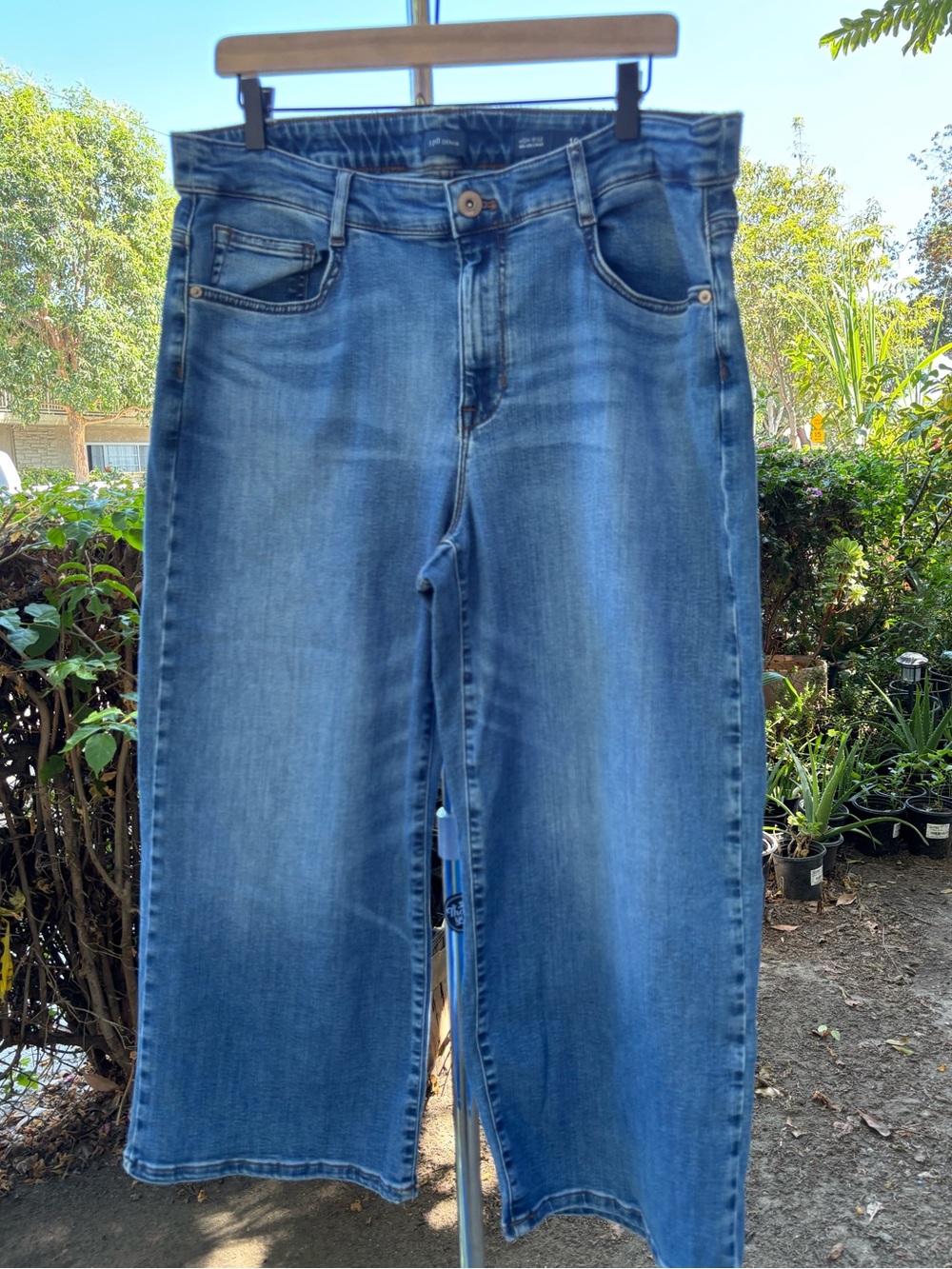 J.Jill Denim High-Rise Full Wide Leg Crop Medium Blue Stretch Jeans Size 18P